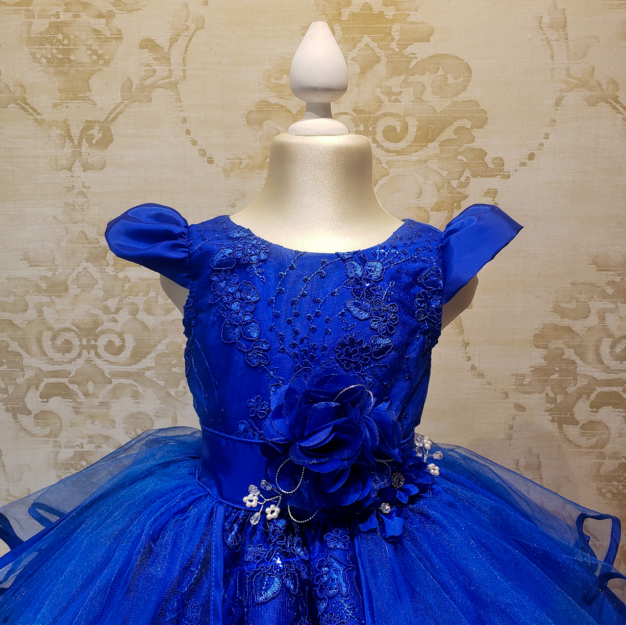 Niña Fiesta Azul Rey Encaje Bordado con Flor Talla a 8 años - Almudena Boutique - Ropa para mujer, Vestidos cortos, de noche y para novias