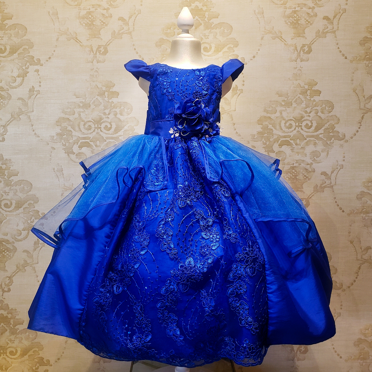 Niña Fiesta Azul Rey Encaje Bordado con Flor Talla a 8 años - Almudena Boutique - Ropa para mujer, Vestidos cortos, de noche y para novias