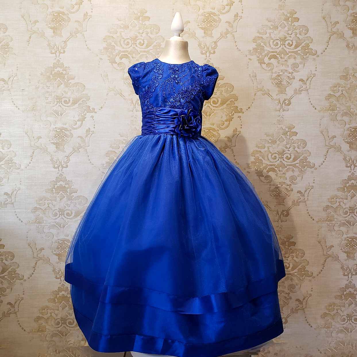 Vestido de Niña Fiesta Azul Rey con Flor en Falda Talla 10 a 12 años - Almudena Boutique - Ropa para mujer, cortos, de noche para novias