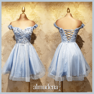 Vestido Azul Rey Corto Encaje con Manga - Almudena Boutique - Ropa