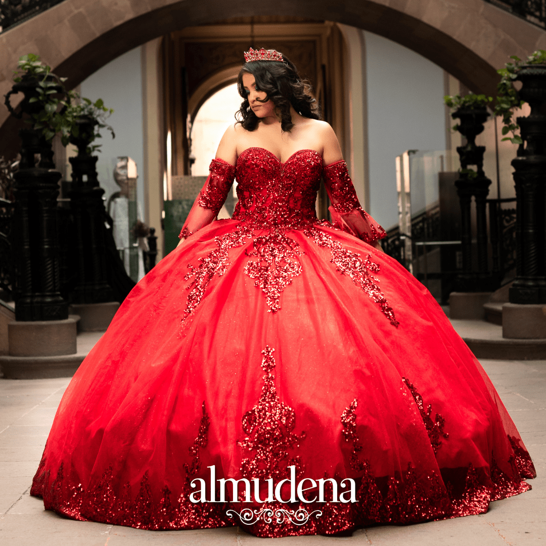 Vestido de Quince Años Rojo con Manga Suelta de Gala - Almudena
