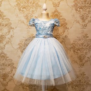 Vestido Niña Azul Cielo con de Fiesta Talla 2 a 12 Años -