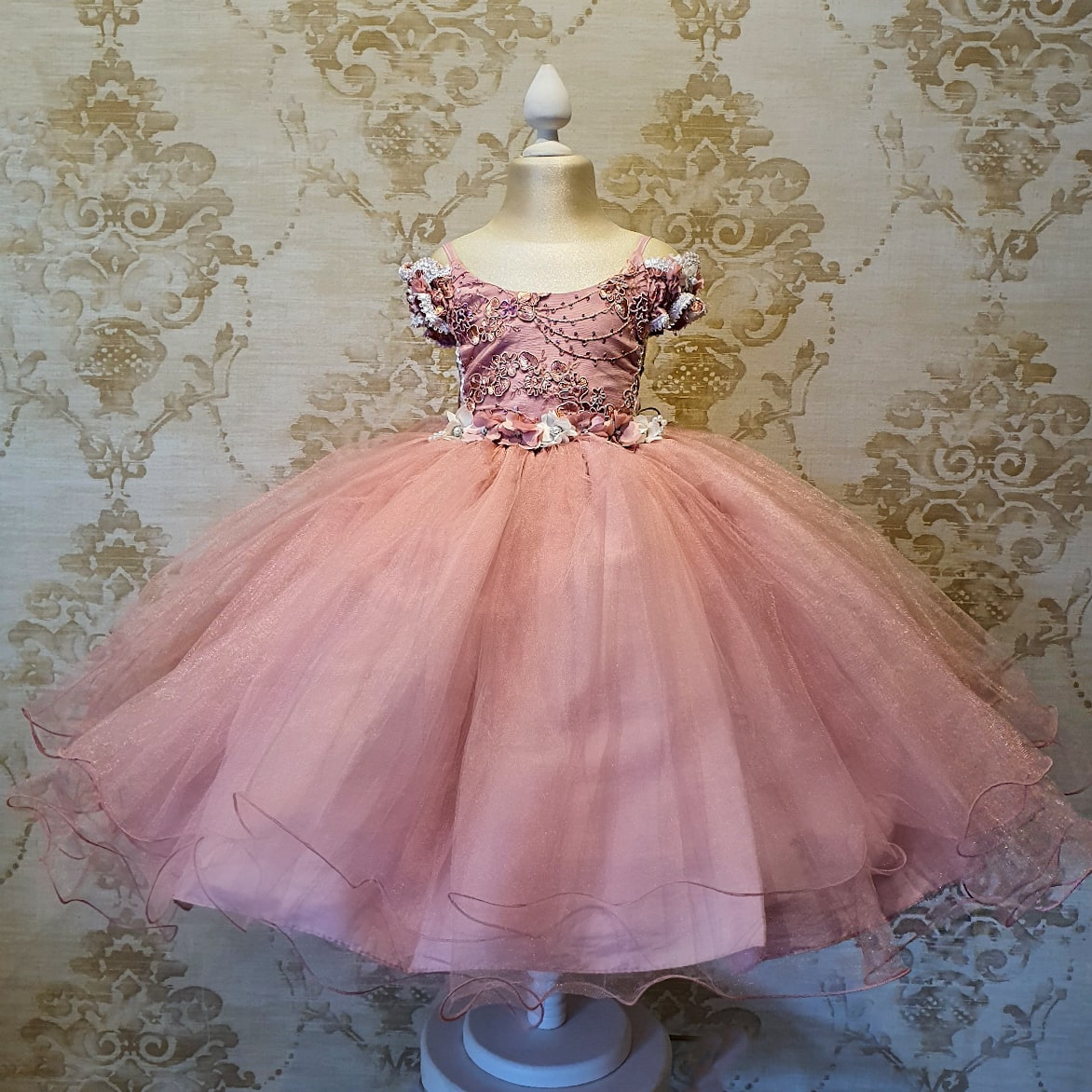Vestido de Niña Fiesta Rosa con Flores Presentación Tallas 2 a Años -