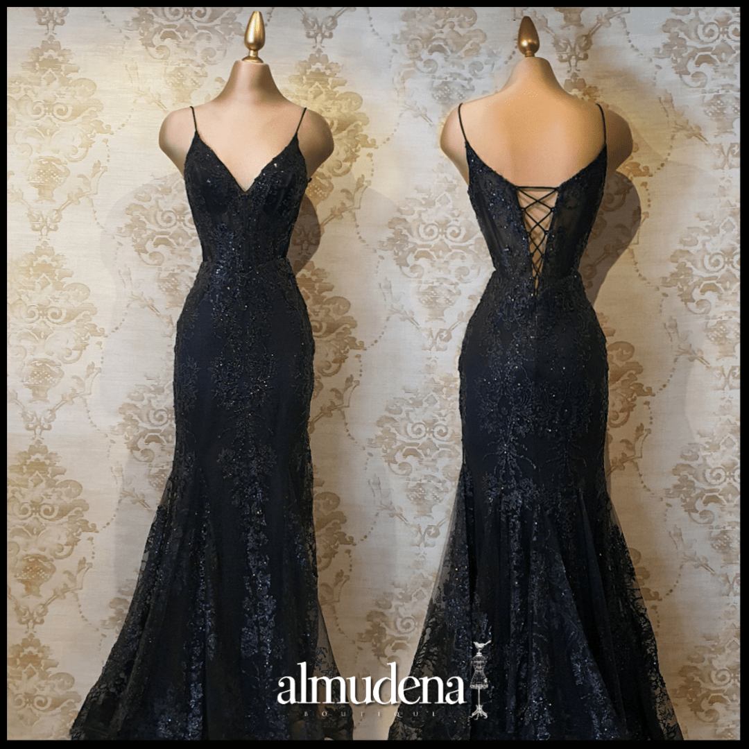 Vestido Negro Largo Ajustado de Fiesta Elegante - Almudena Boutique - Ropa para mujer, cortos, de noche y novias