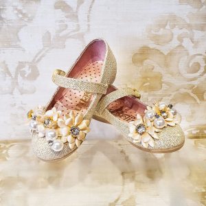 Zapatos de Niña Oro con Moño Plata Fiesta - Almudena Boutique